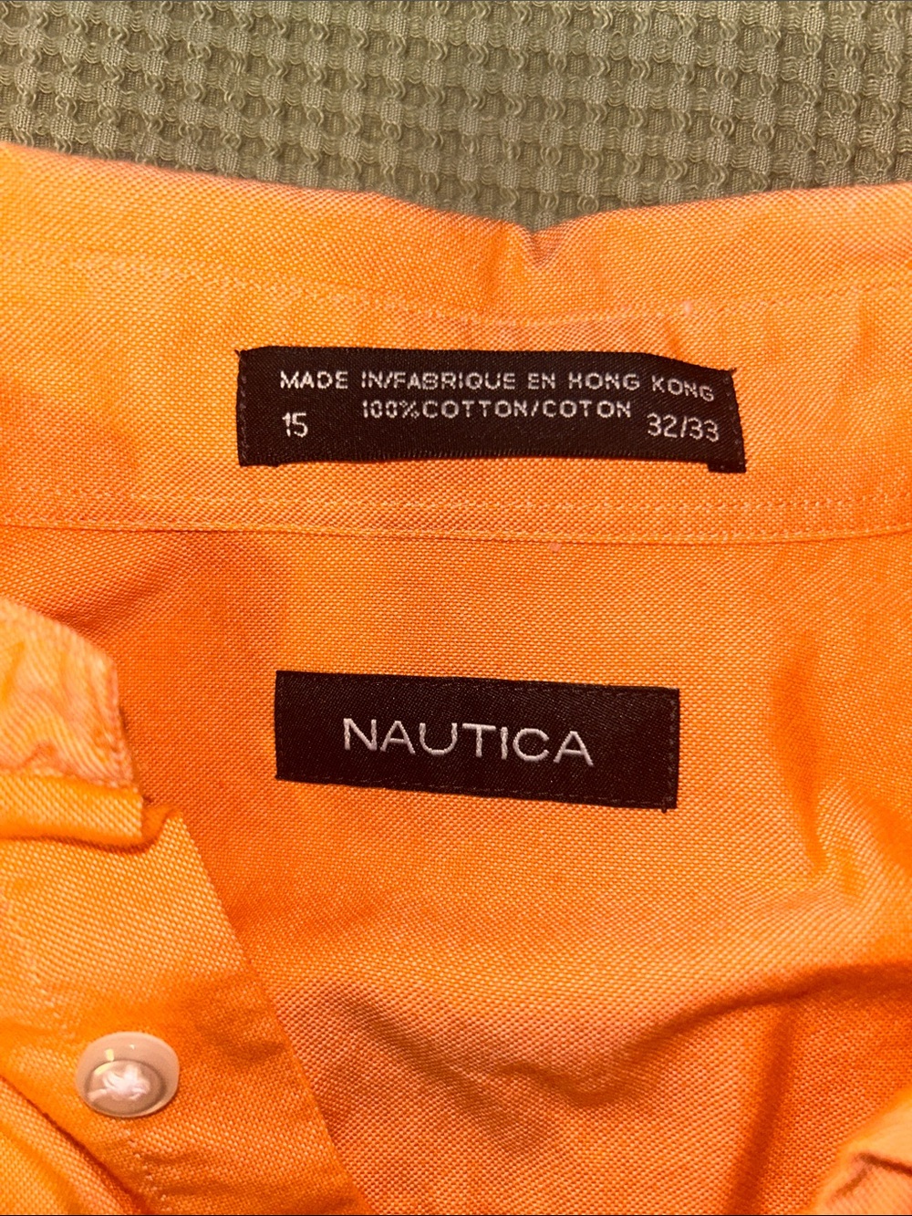 Nautica Men’s Bright Orange Long-Sleeve Button-Down Shirt - Picture 3 of 3